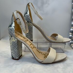 Sam Edelman Yaro  Ankle Strap Snake Embossed and beige Block heel Sandal 9.5